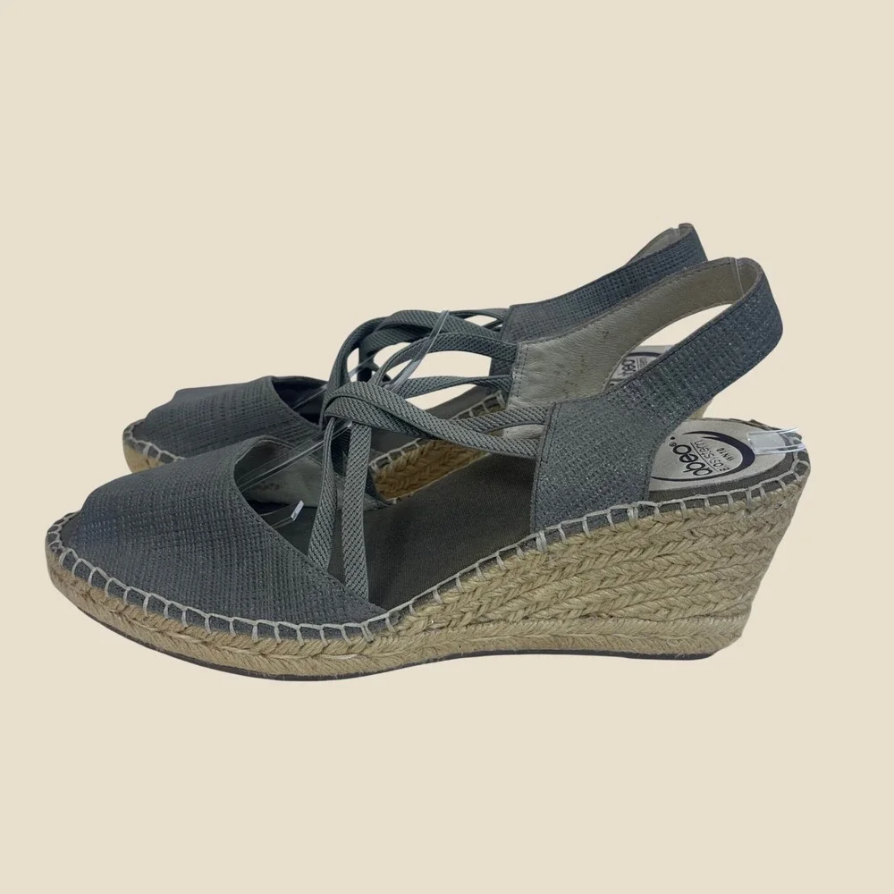 ABEO‎ Delano Size 10 Taupe Espadrille Wedge Sandals Peep Toe Strappy (clo574)